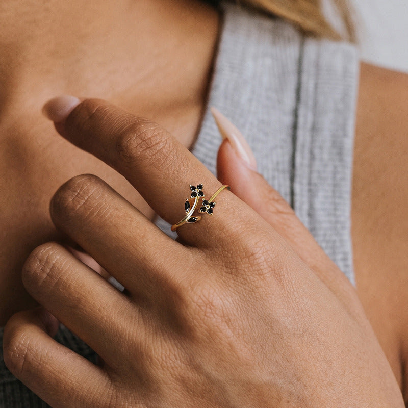 Black CZ Double Flower Ring – image 5