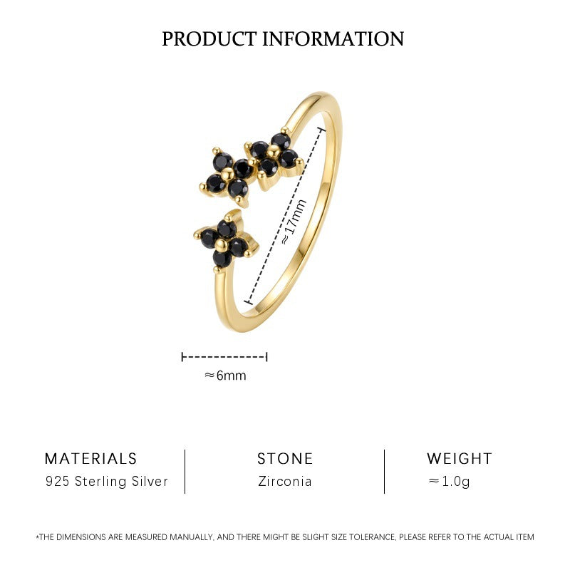 Black CZ Double Flower Ring – image 6