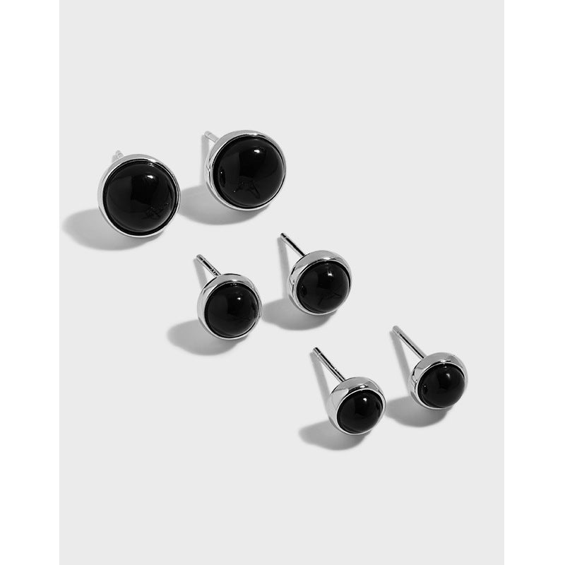 Round Black Onyx Bezel Stud Earrings