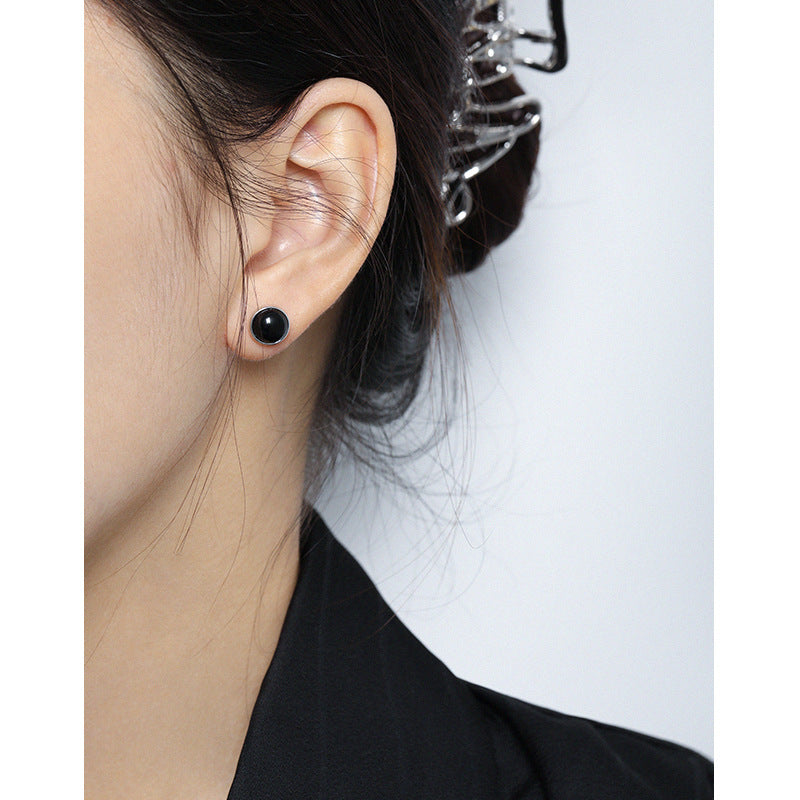 Round Black Onyx Bezel Stud Earrings – image 4