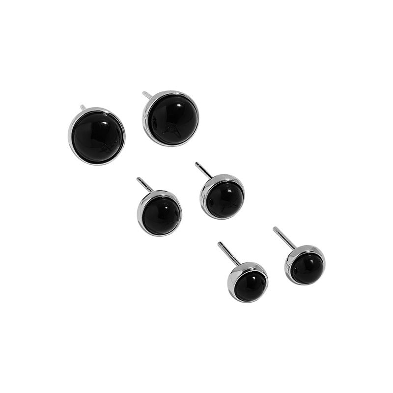 Round Black Onyx Bezel Stud Earrings – image 5