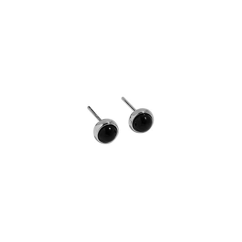 Round Black Onyx Bezel Stud Earrings – image 6