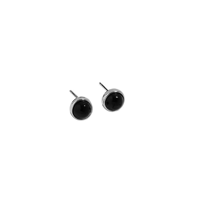 Round Black Onyx Bezel Stud Earrings – image 7