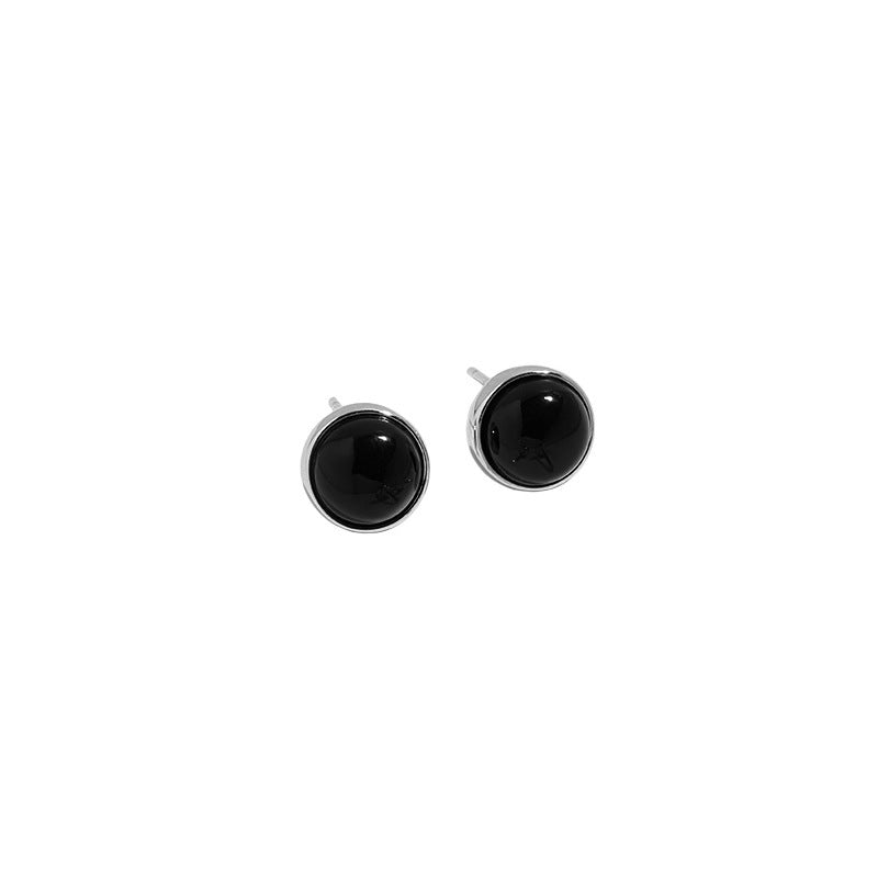 Round Black Onyx Bezel Stud Earrings – image 8