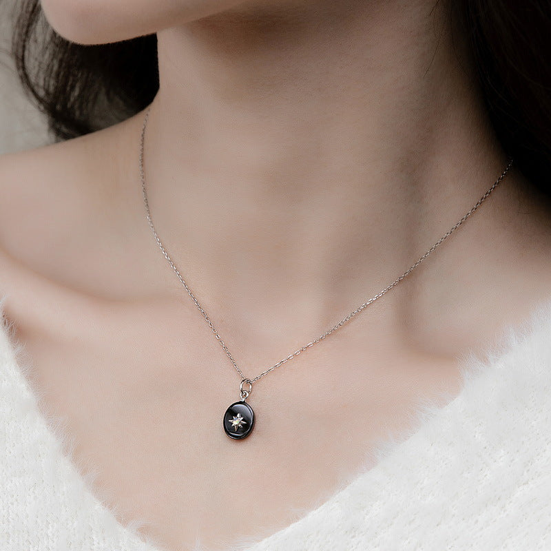 Black Onyx Synthetic Opal Pendant Necklace – detail view 3