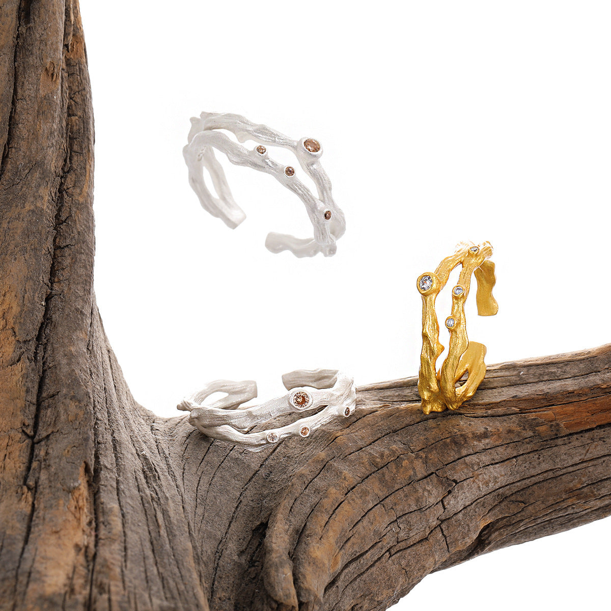 Organic Branch Stone-Set Open Ring – wholesale silver rings