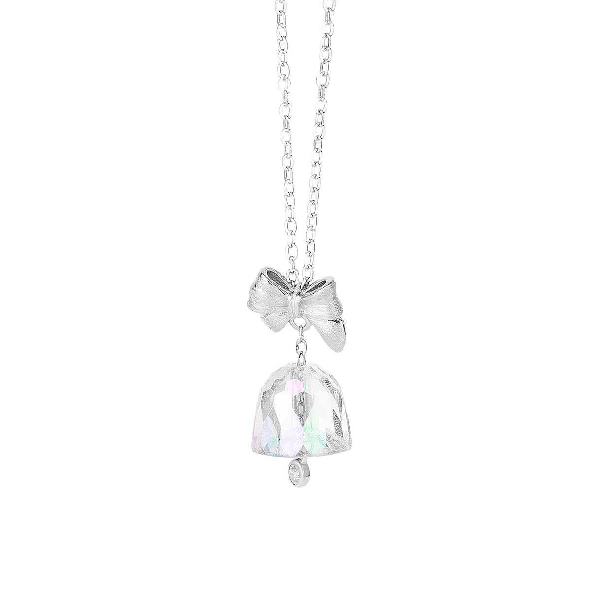 Brushed-Finish Christmas Bow and Bell Necklace – image 5