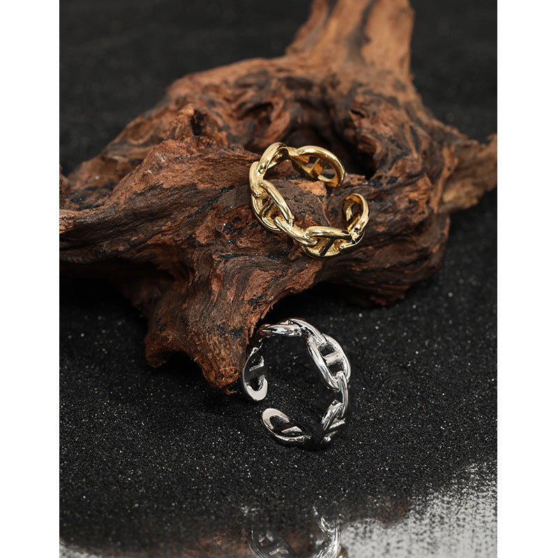 Sculptural Chain Link Open Ring – wholesale silver rings