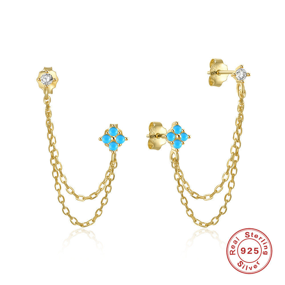Chain Tassel Earrings with Zircon Studs – image 10