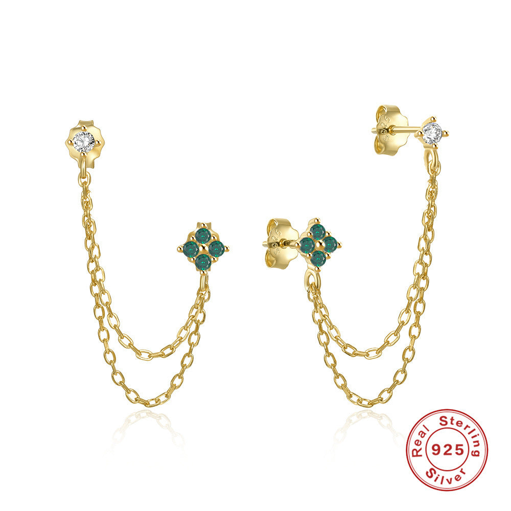 Chain Tassel Earrings with Zircon Studs – image 7