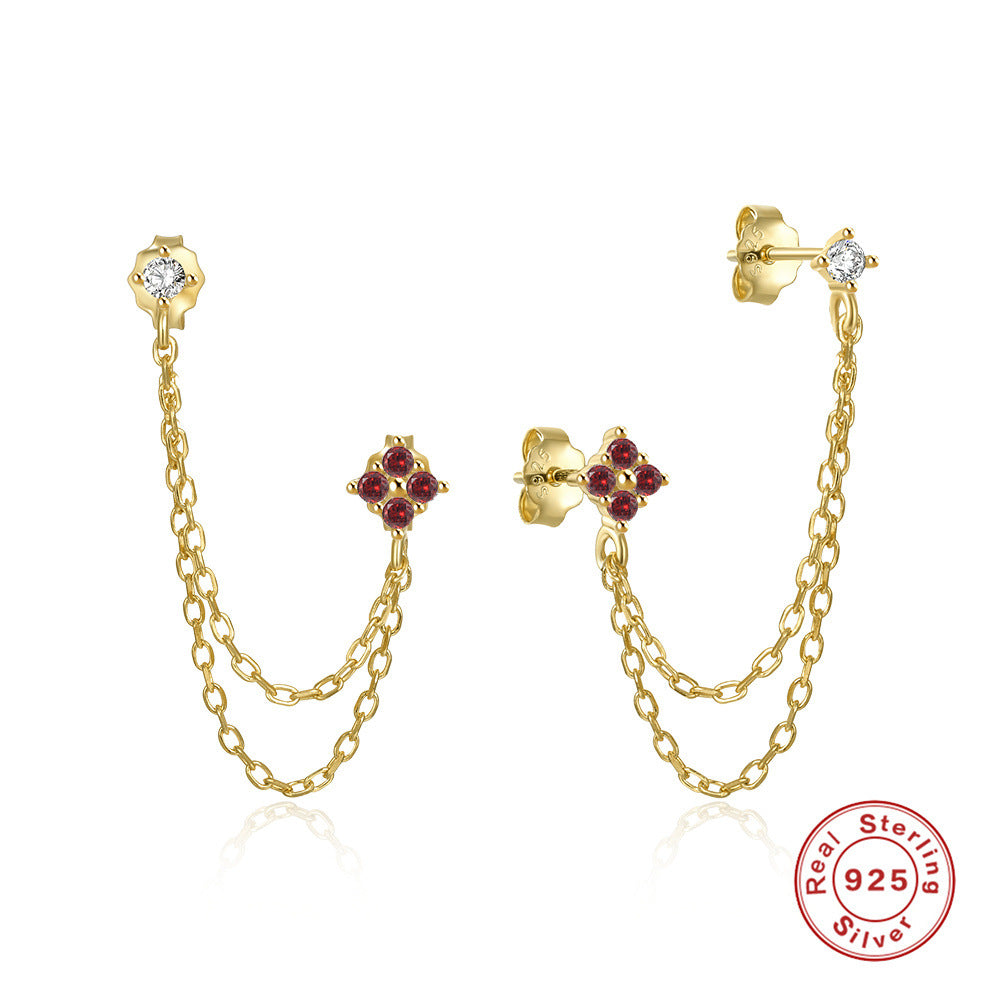 Chain Tassel Earrings with Zircon Studs – image 9