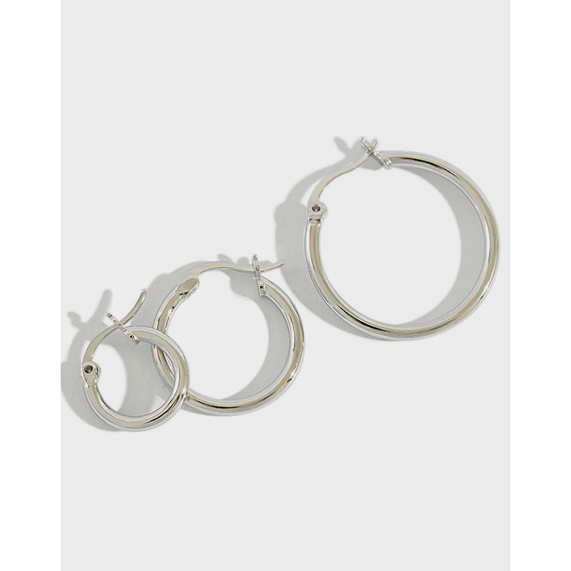 Rhodium Plated Classic Round Hoop Earrings