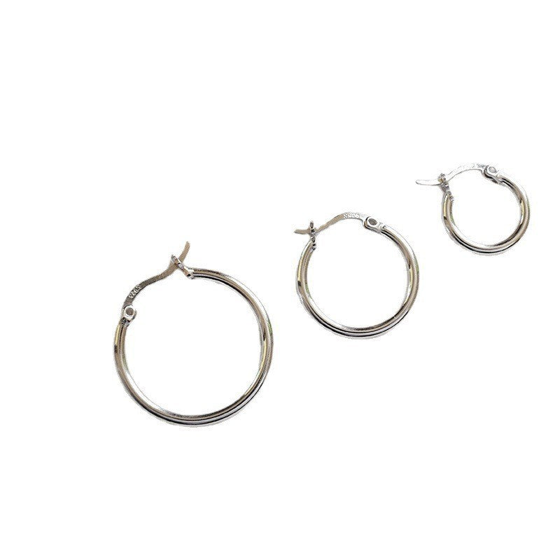 Rhodium Plated Classic Round Hoop Earrings – image 5