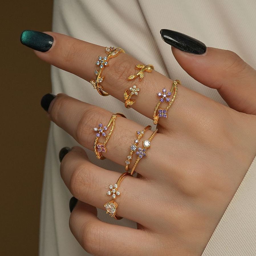 Colorful Cubic Zirconia Flower Ring