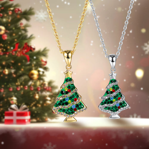 Colorful Zircon Christmas Tree Necklace and Earring Set