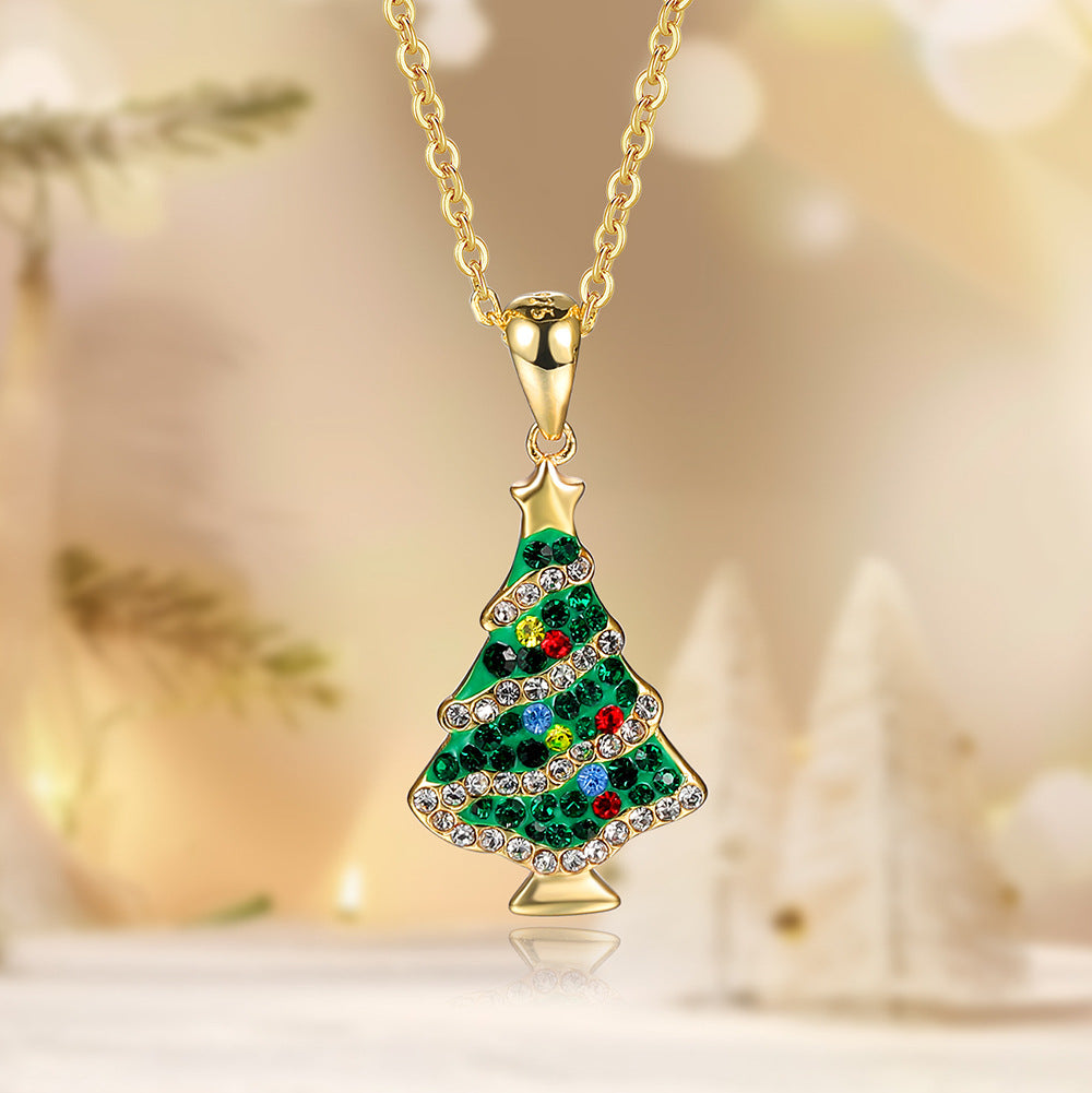 Colorful Zircon Christmas Tree Necklace and Earring Set – jewellery set wholesale