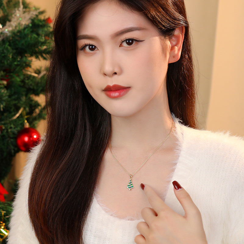 Colorful Zircon Christmas Tree Necklace and Earring Set – detail view 3