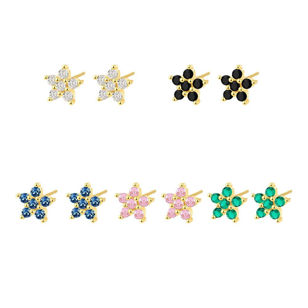 Tiny Colorful Zircon Flower Studs – detail view 3