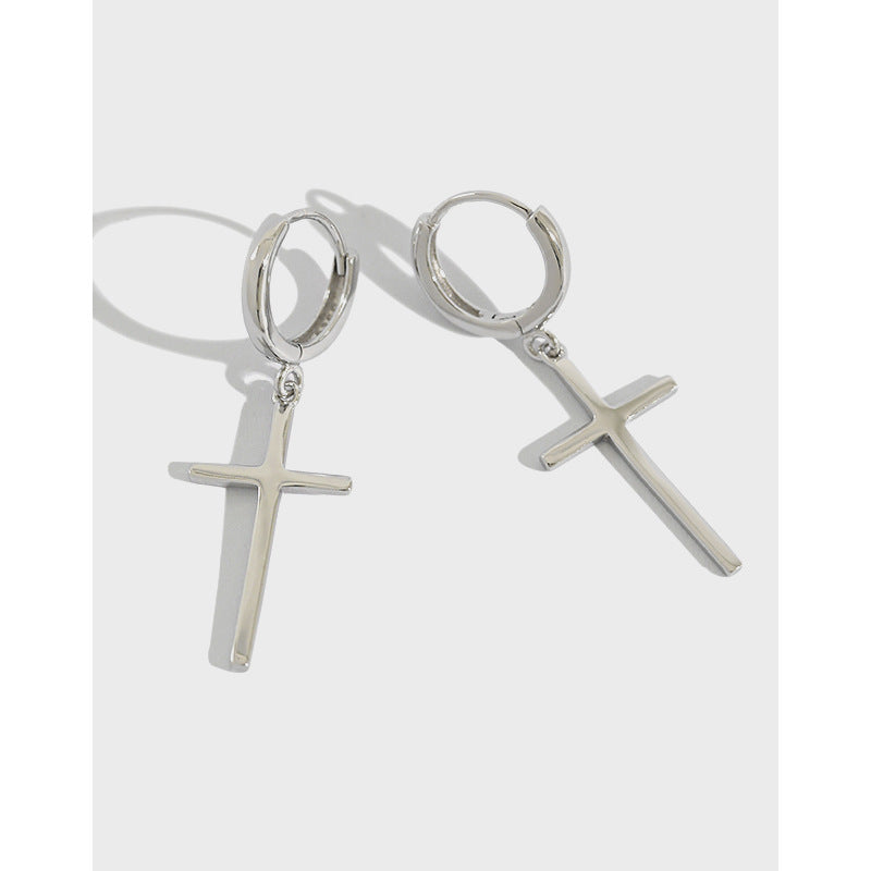 Minimalist Cross Drop Hoop Earrings