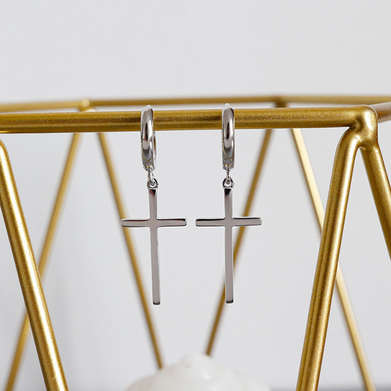 Minimalist Cross Drop Hoop Earrings – earring hoops in bulk