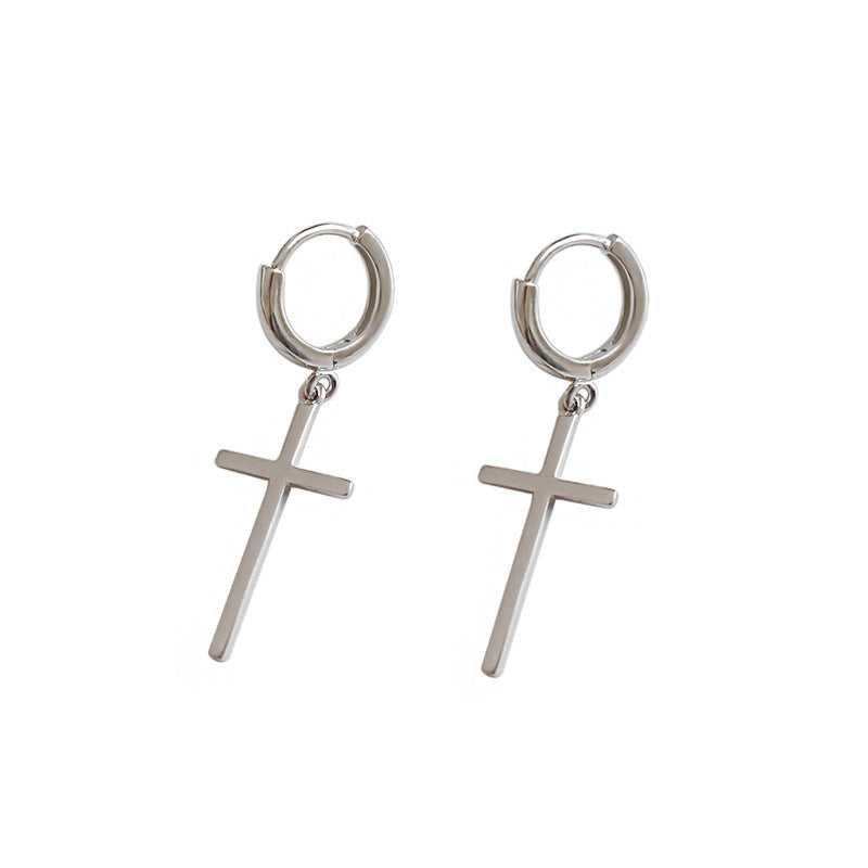 Minimalist Cross Drop Hoop Earrings – image 5