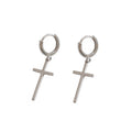 Minimalist Cross Drop Hoop Earrings – image 5