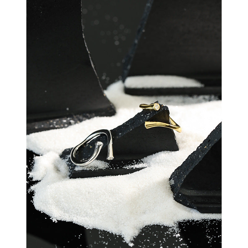 Sculptural Curved Double CZ Ring – wholesale silver rings