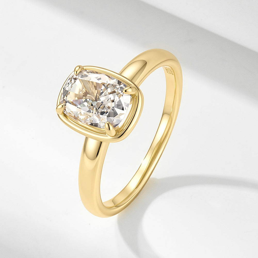 Elongated Cushion Cut CZ Solitaire Ring