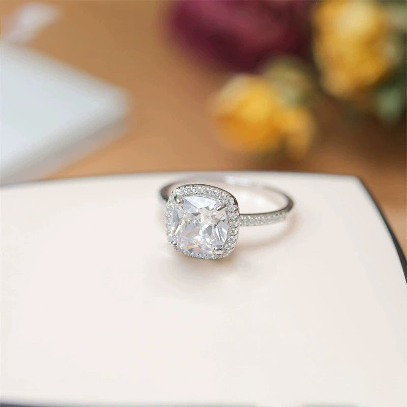 4 Carat Cushion Zircon Ring – wholesale silver rings