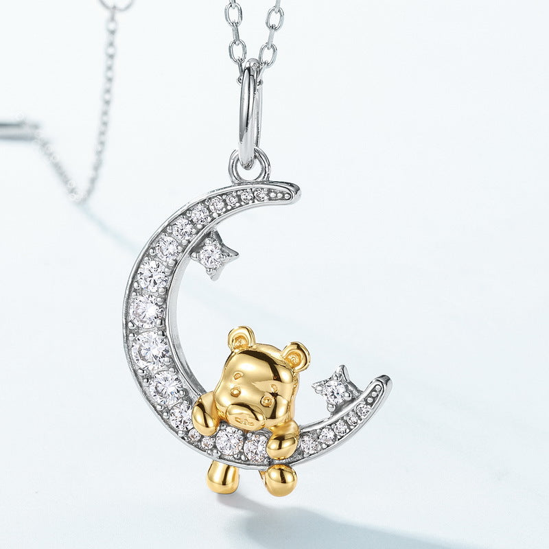Cute Bear Zircon Inlaid Pendant Necklace