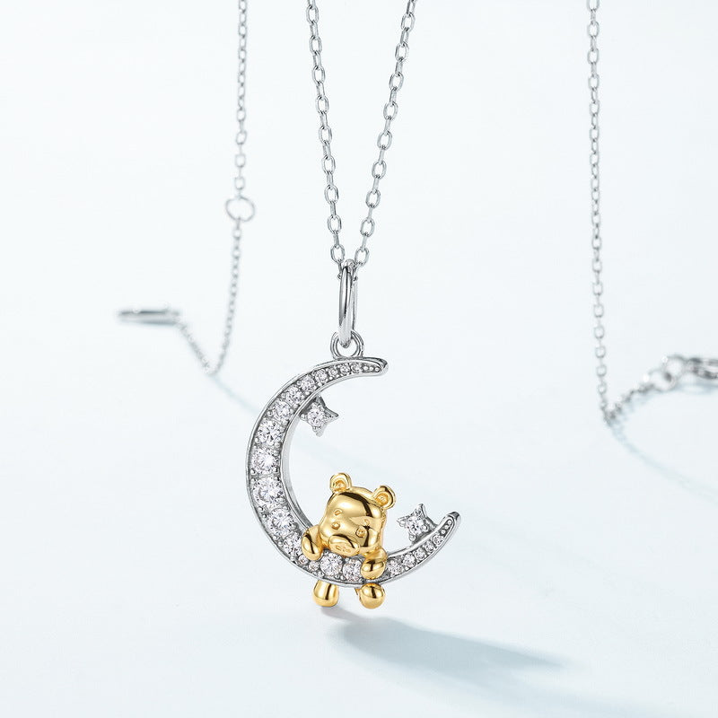 Cute Bear Zircon Inlaid Pendant Necklace – wholesale silver necklaces