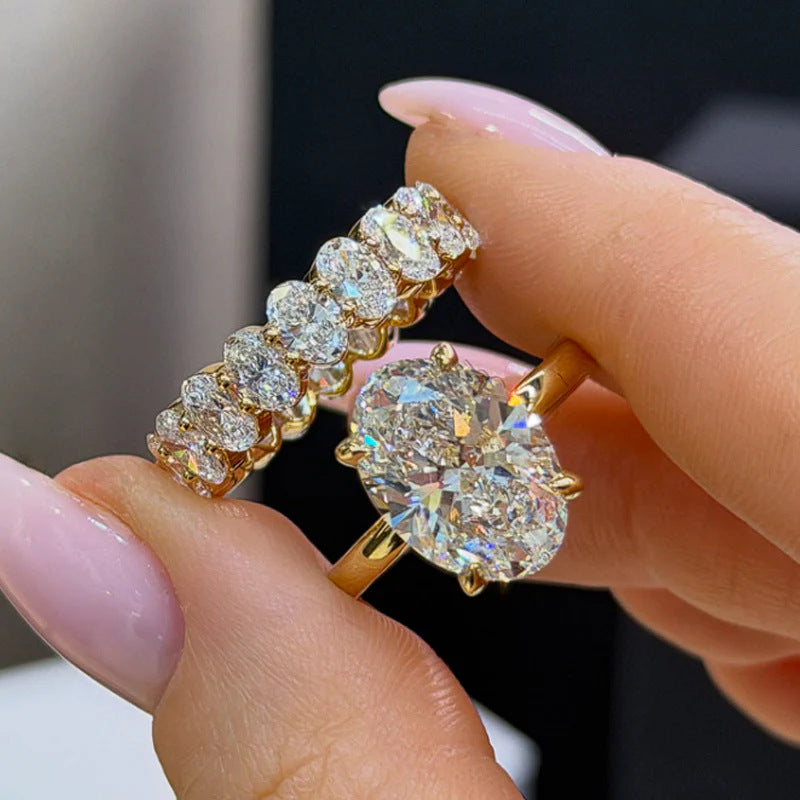 Round CZ Solitaire Eternity Ring Set