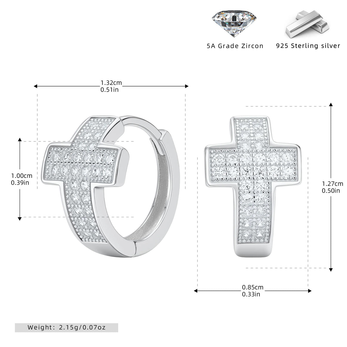 Pave CZ Cross Huggie Hoop Earrings – image 5