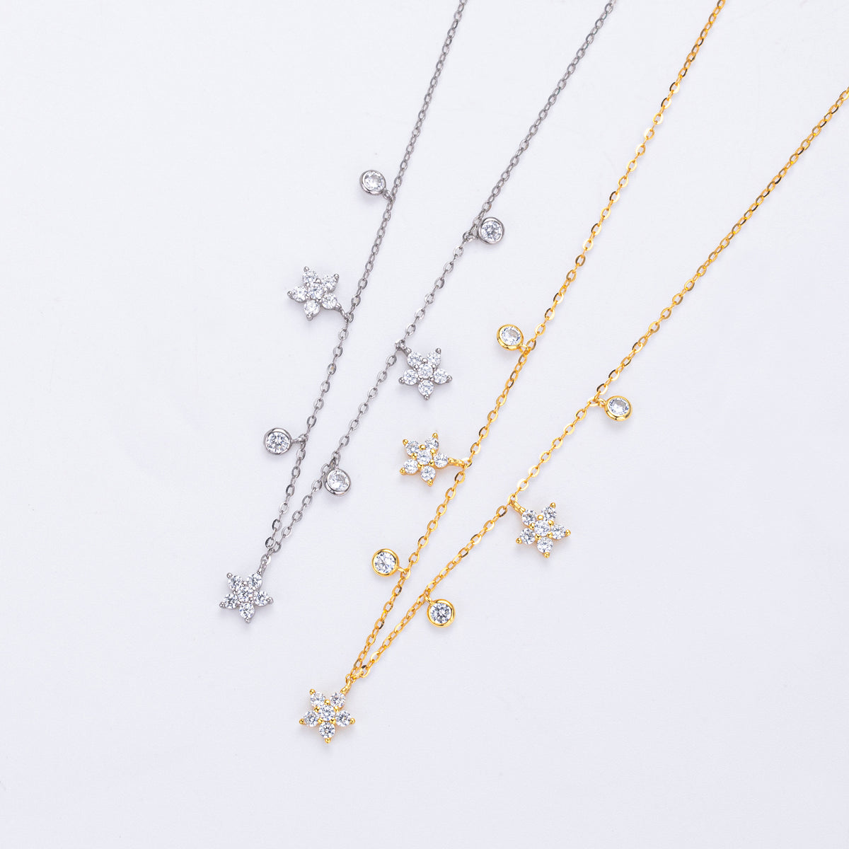 Dainty CZ Flower Station Necklace – detail view 3