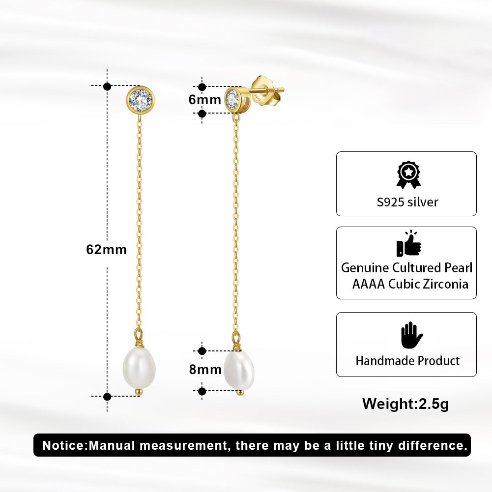 CZ Freshwater Pearl Chain Drop Earrings – image 4