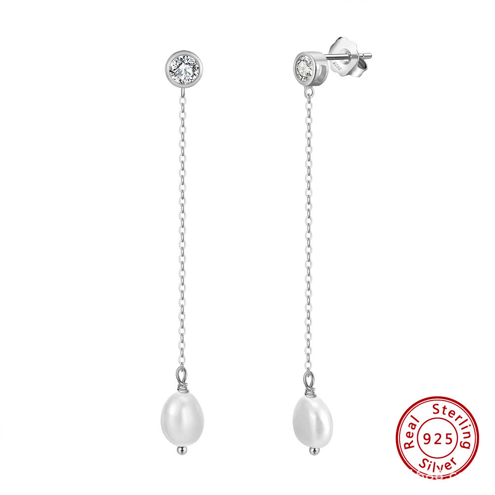 CZ Freshwater Pearl Chain Drop Earrings – image 5