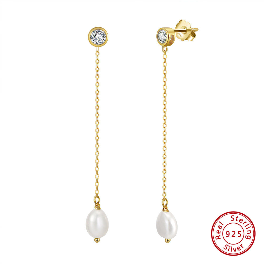 CZ Freshwater Pearl Chain Drop Earrings – image 6