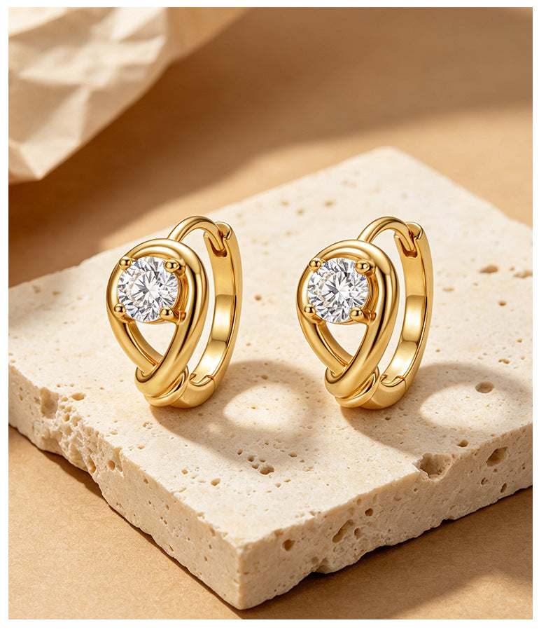 Round CZ Solitaire Huggie Earrings – image 7