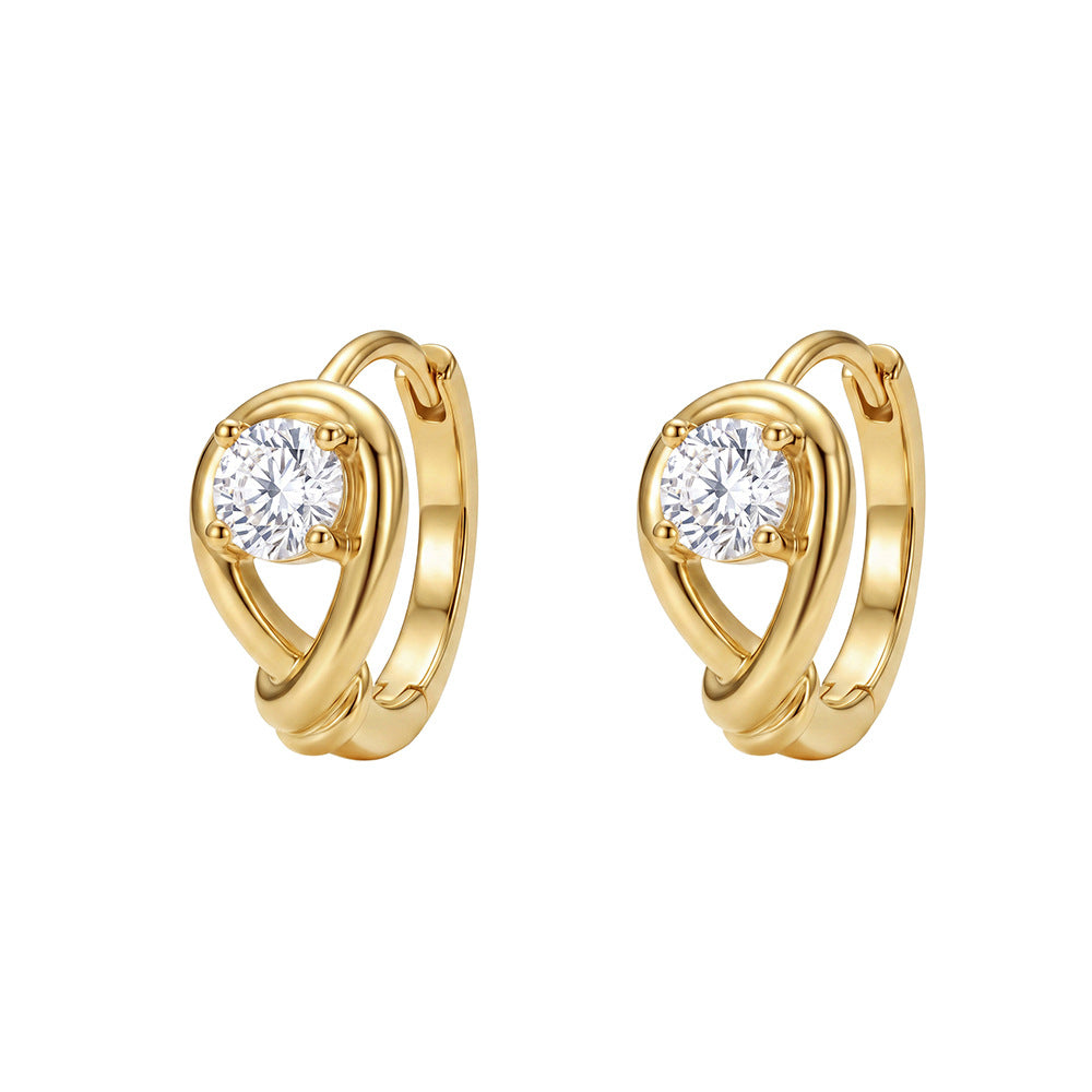 Round CZ Solitaire Huggie Earrings – image 8
