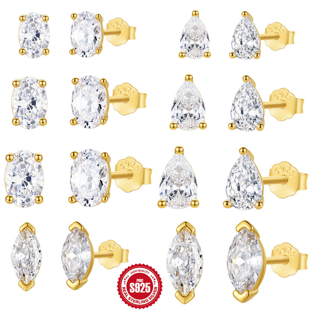 Gold Plated Multi Shape CZ Solitaire Stud Earrings