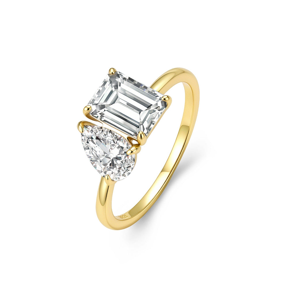 Emerald and Heart Cut CZ Toi et Moi Ring