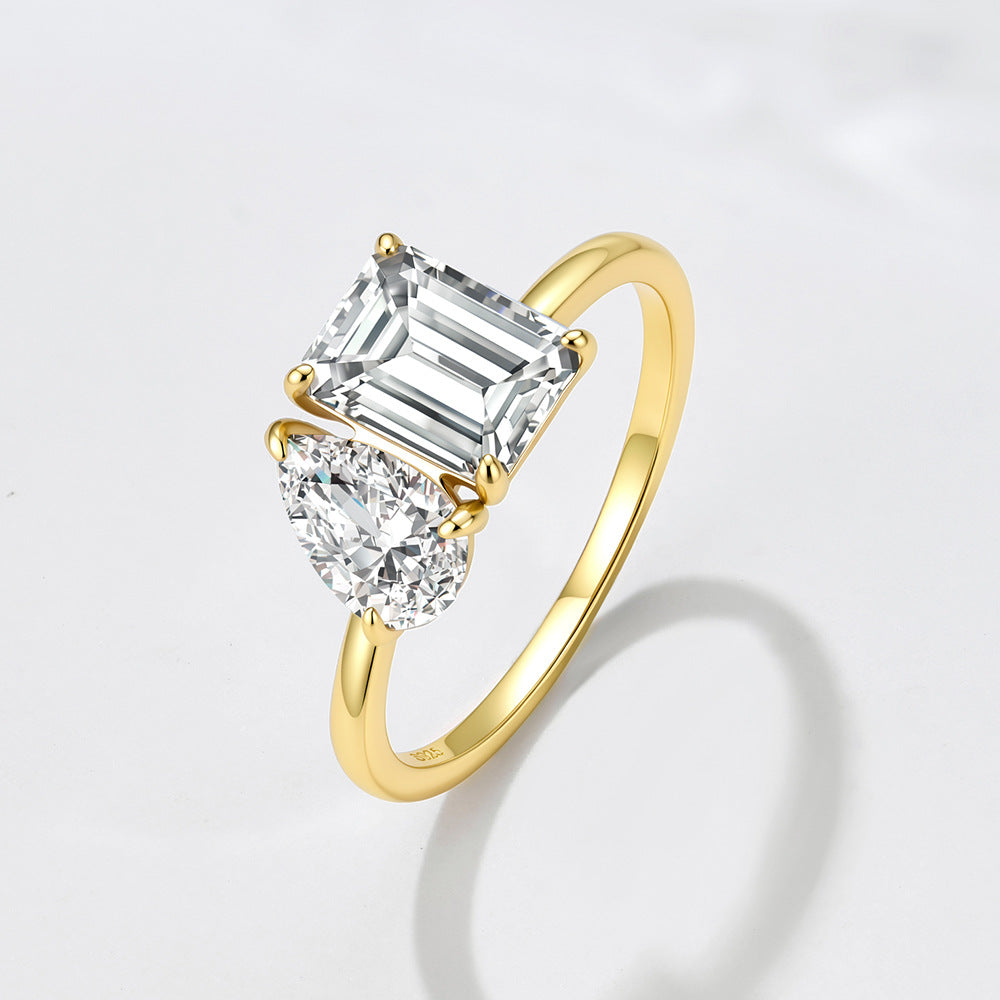 Emerald and Heart Cut CZ Toi et Moi Ring – wholesale silver rings