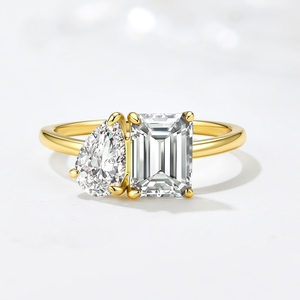 Emerald and Heart Cut CZ Toi et Moi Ring – image 4