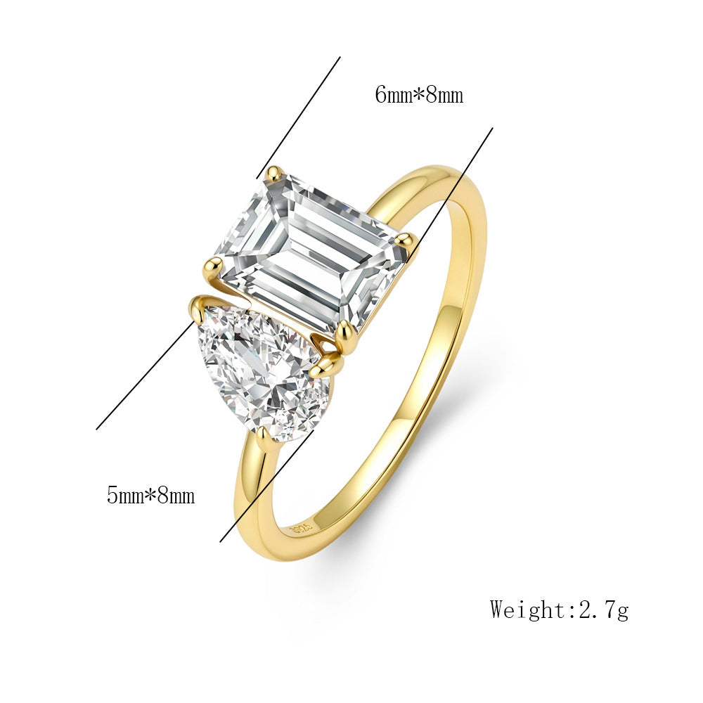 Emerald and Heart Cut CZ Toi et Moi Ring – image 6
