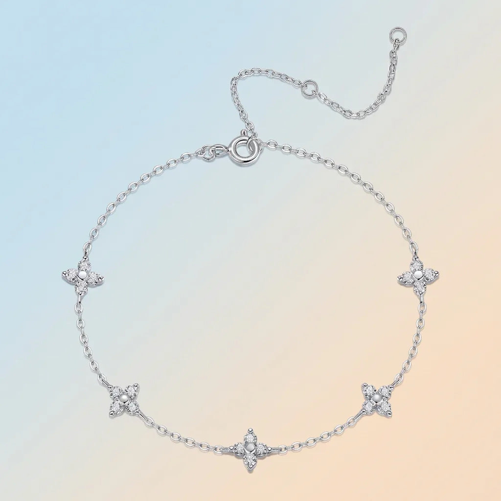 Dainty Moissanite Five-Flower Bracelet