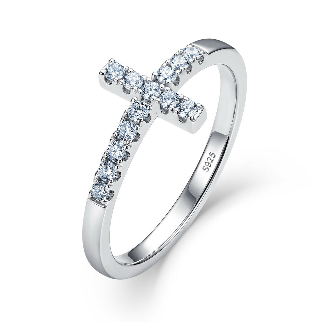 Modern Lab Grown Diamond Cross Ring