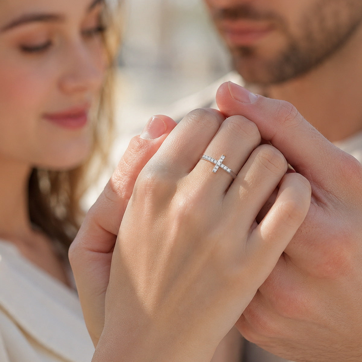 Modern Lab Grown Diamond Cross Ring – image 6