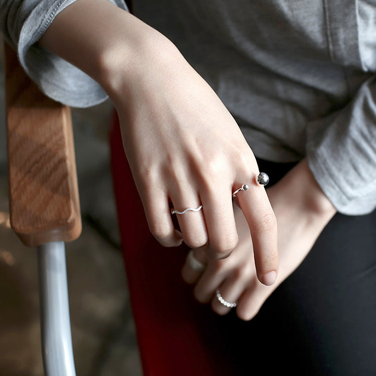 Asymmetric Double Ball Open Ring – wholesale silver rings