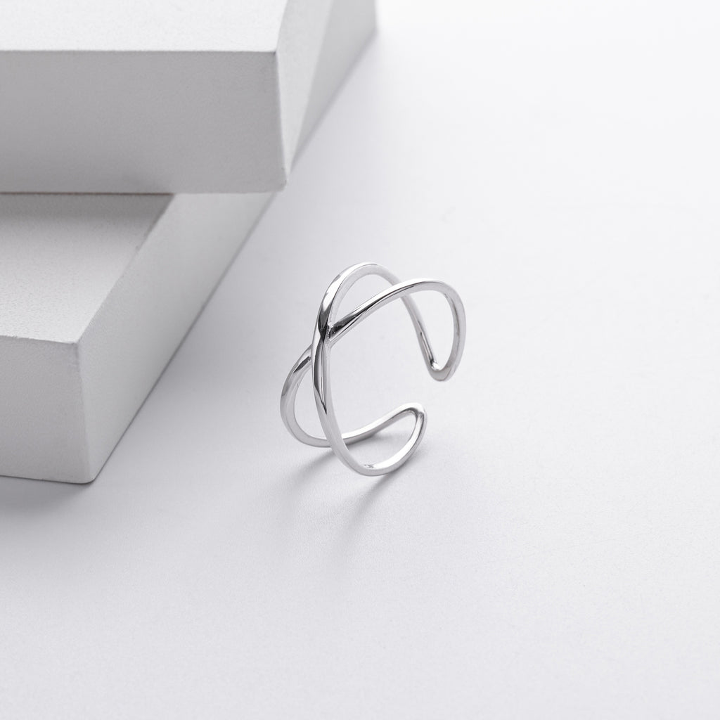 Double-Band Crossover Open Ring – wholesale silver rings
