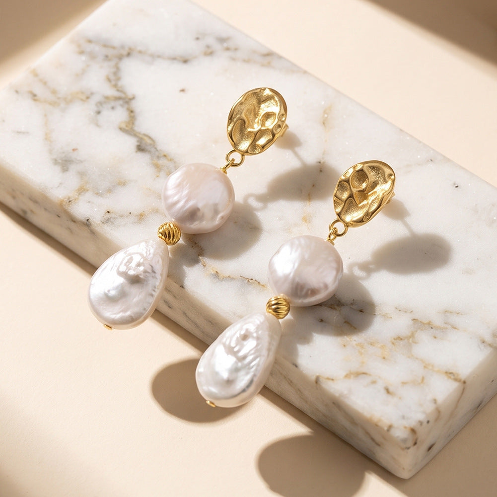 Freshwater Pearl Double Drop Earrings – detail view 3
